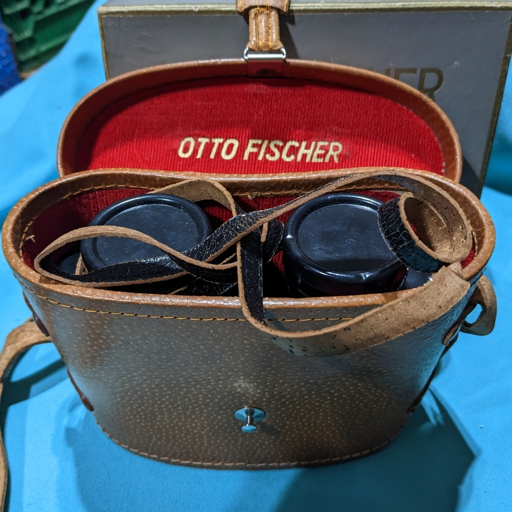 Vintage Binoculars Otto Fisher Coated Lens 7x35 | Leather Case J-B204 | Bundle